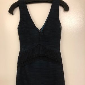 BCBG mini ruffle blue-green V cocktail dress XS